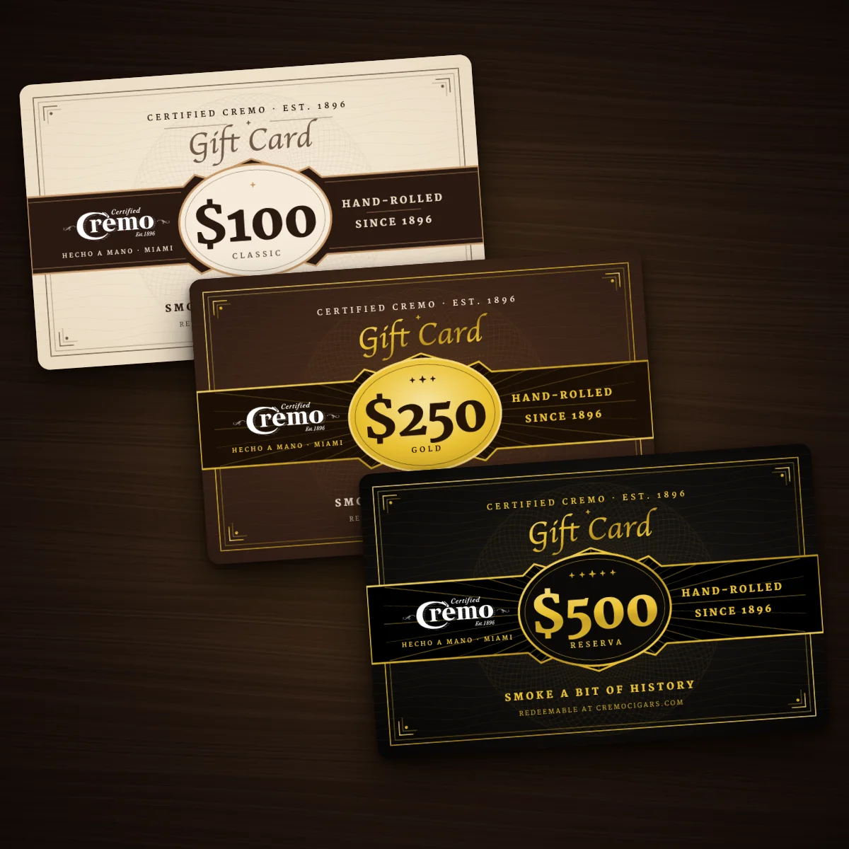 Cremo Gift Cards in $100, $250, and $500 amounts
